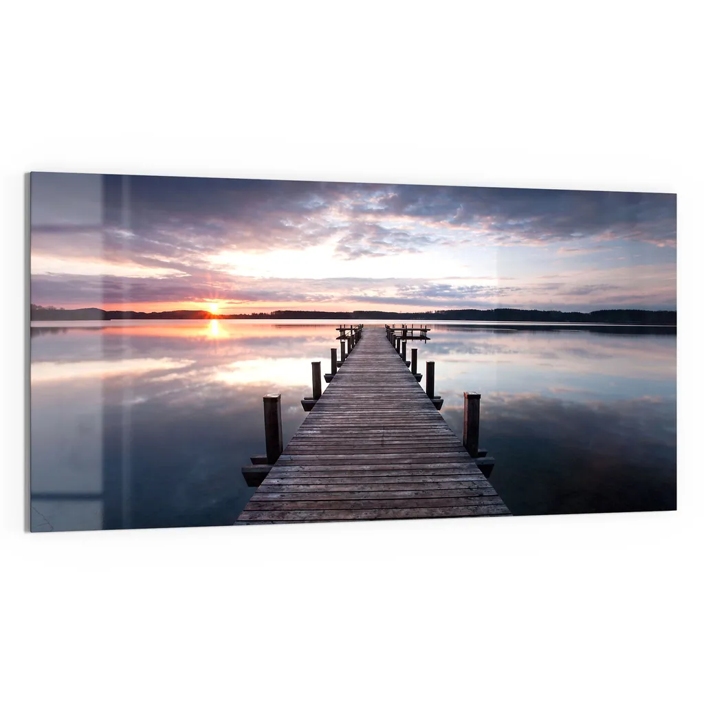 DEQORI Magnettafel Glas 100x50 cm 'Steg bei Sonnenuntergang' beschreibbar Whiteboard